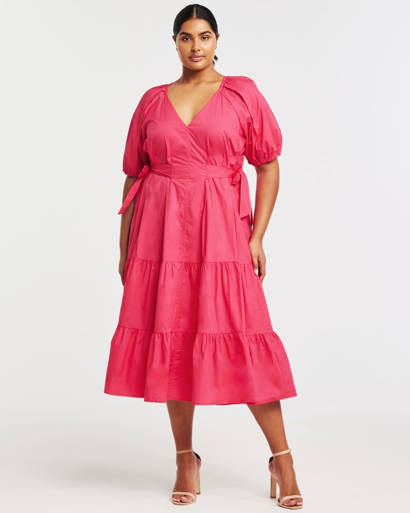 Front of a model wearing a size 18W Marissa Dress in Pink by Estelle. | dia_product_style_image_id:344521